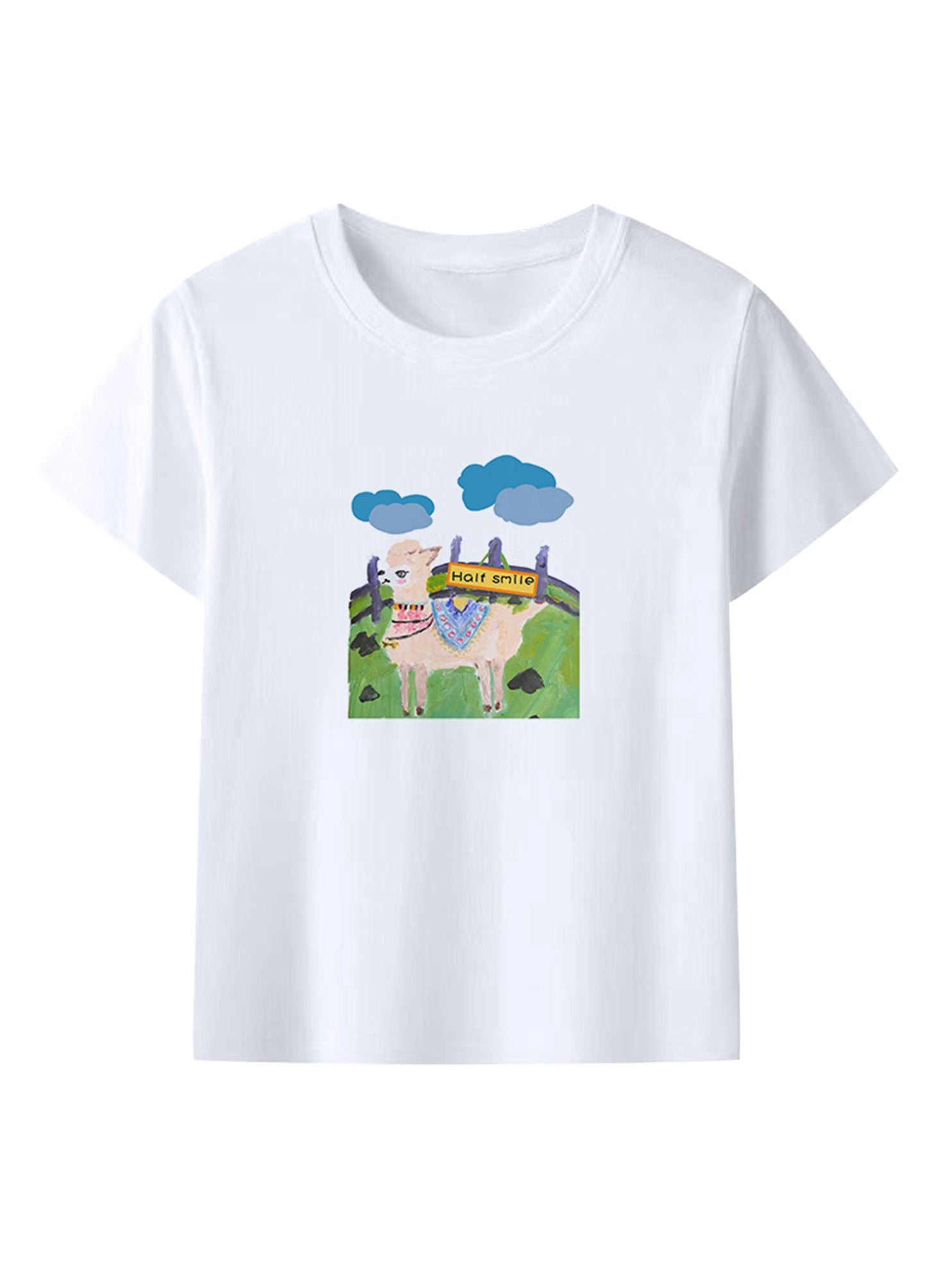 Alpaca Print White Crewneck T-Shirt